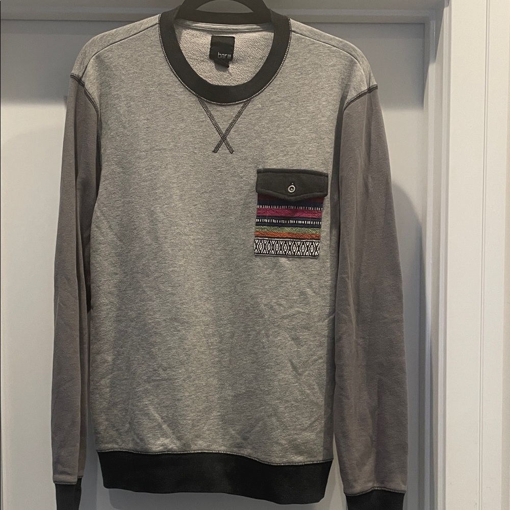Bar III Men's Gray Crewneck Sweater with Patterned Pocket